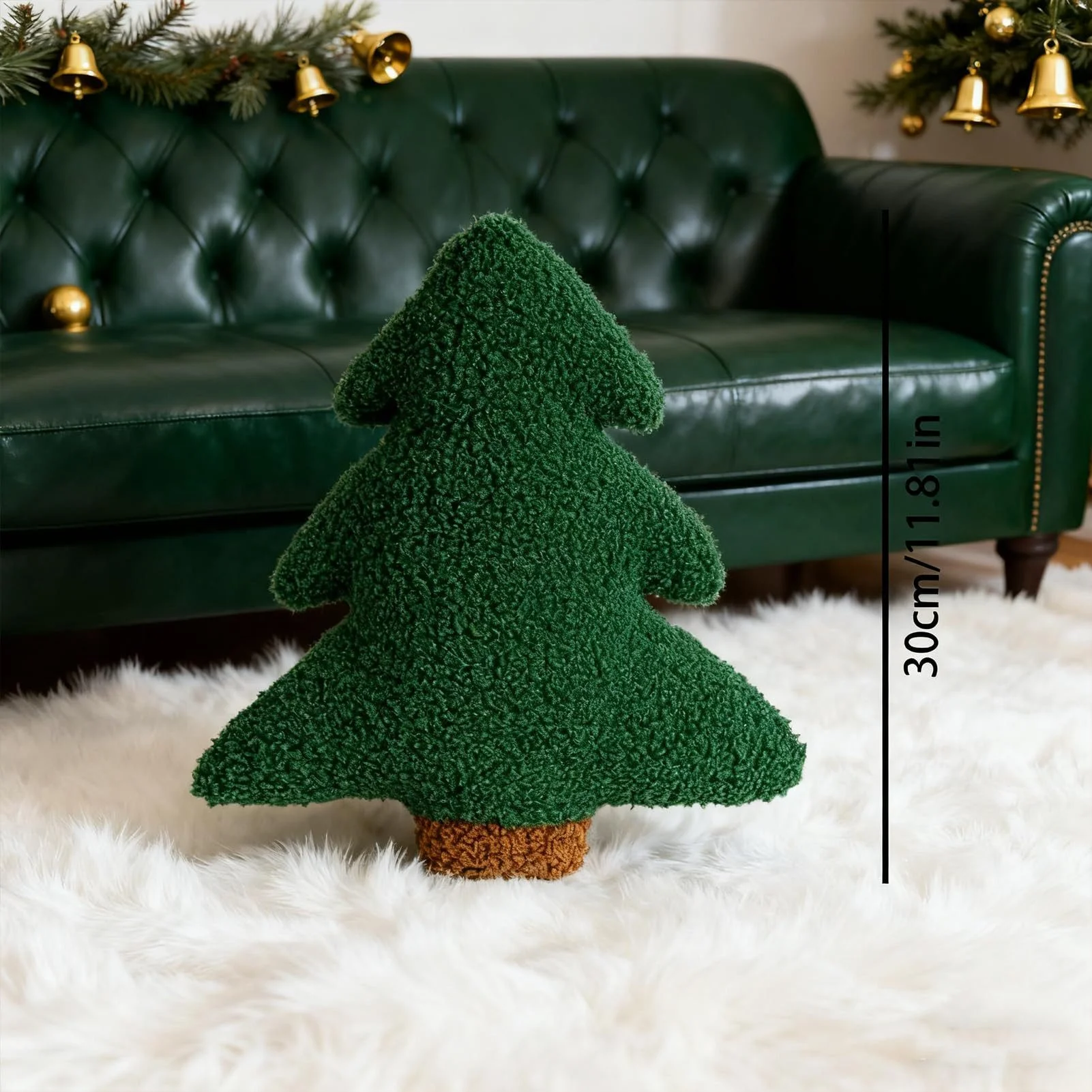 Weihnachtsbaum-Dekokissen 30×25 cm – Plüschkissen, weich & formstabil, grün